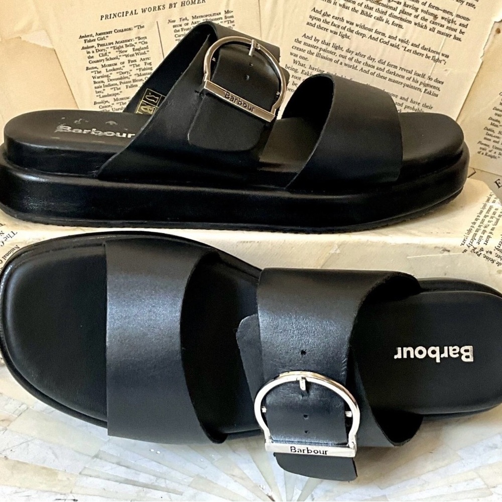 Free People Barbour Adele Sandals Black Platform Slip On Buckle Black - Picture 10 of 10